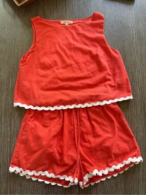 Used Size Large Lalavon red orange Two-Piece Tank & Shorts Set with Scallop Trim